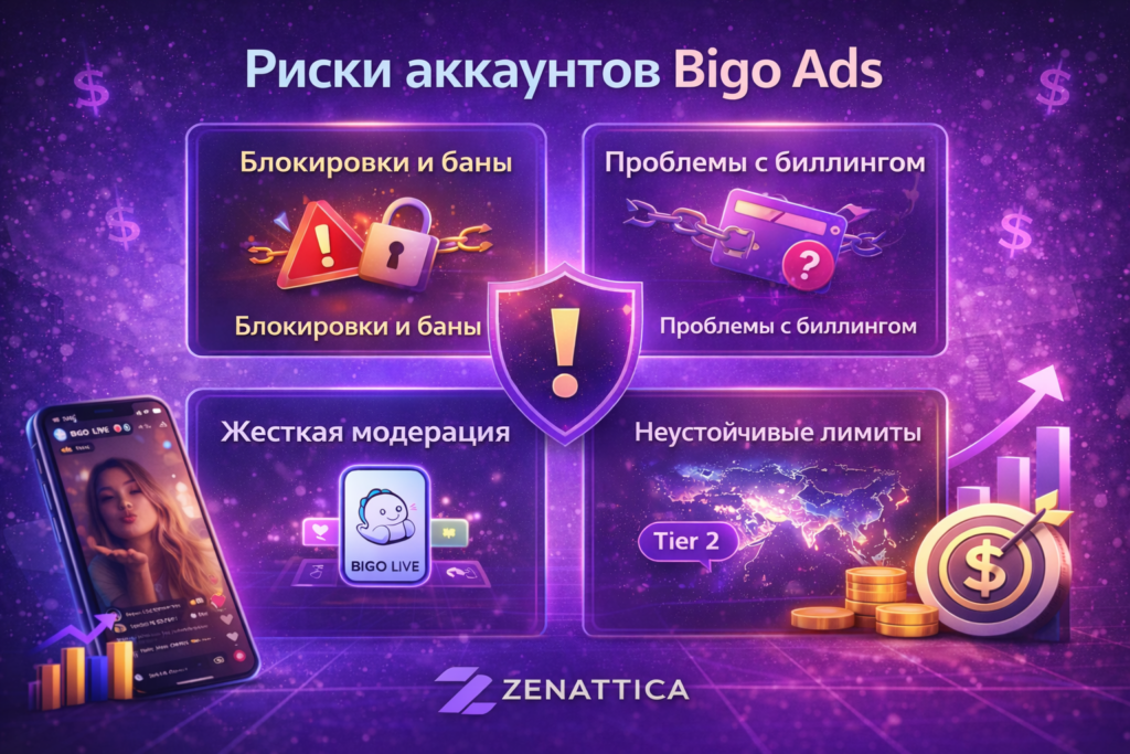 Риски аккаунтов Bigo Ads: блокировки и баны, проблемы с биллингом, жесткая модерация и нестабильные лимиты
